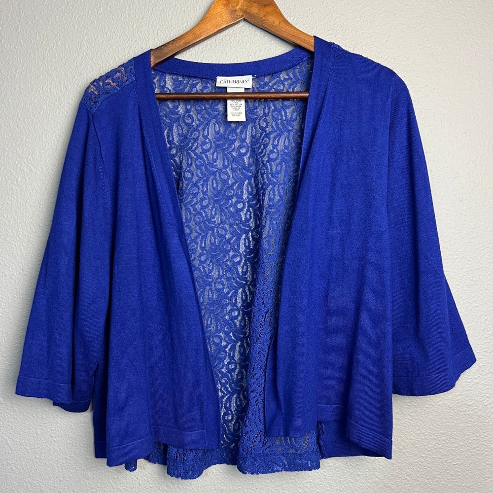 Catherines 2X Royal Blue Lace Back Cardigan Sweater‎ Plus Size 22/24W Open Front